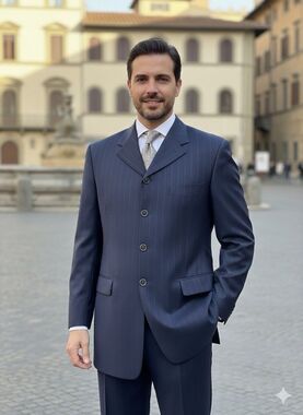 Sergio Valentino Super 120s Italian Wool Striped Blue 2pc Mens Suit 44LT 34x27.5